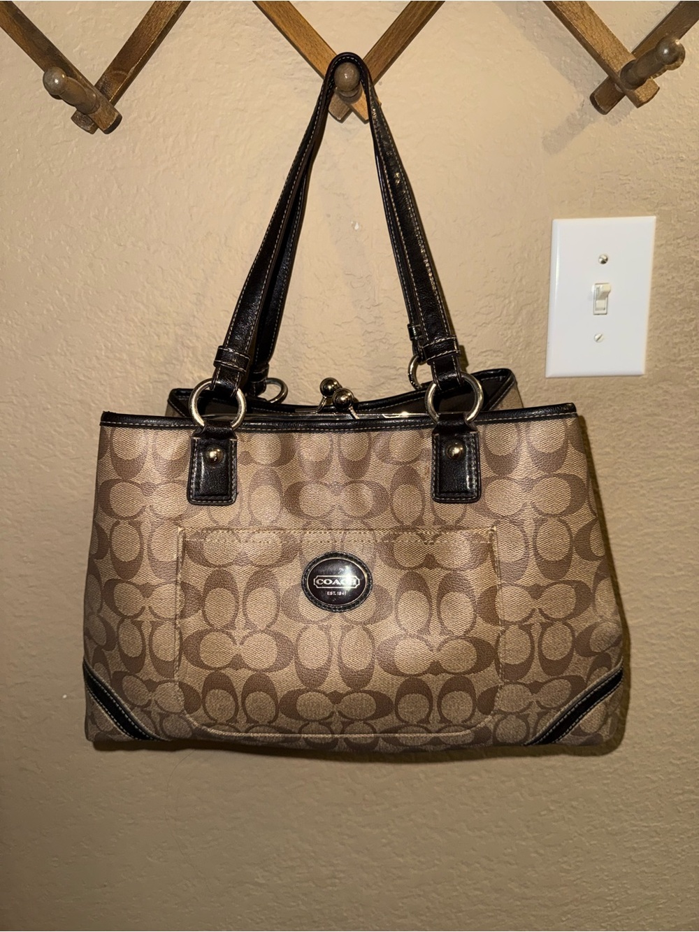 Coach Tan and Dark Brown Signature Canvas Shoulder Bag